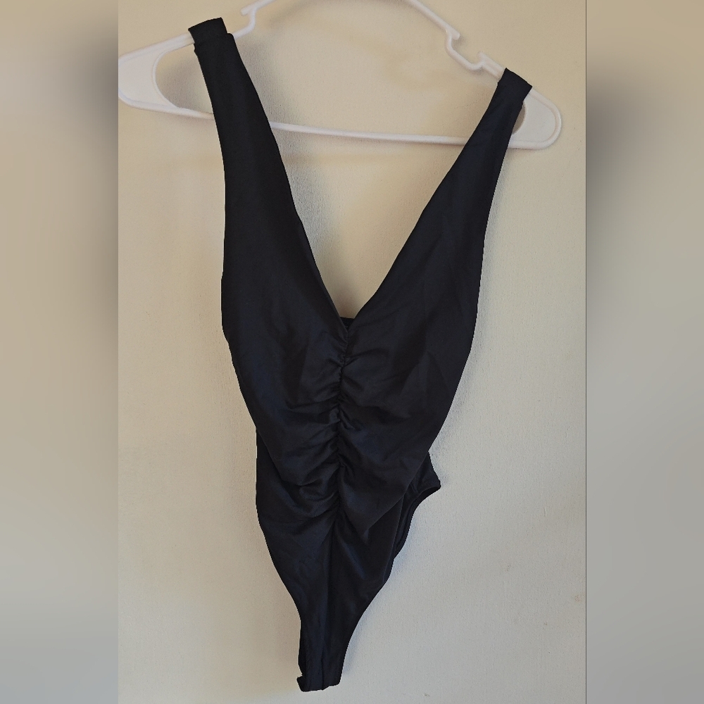 Zara Black Ruched Bodysuit Medium NWOT